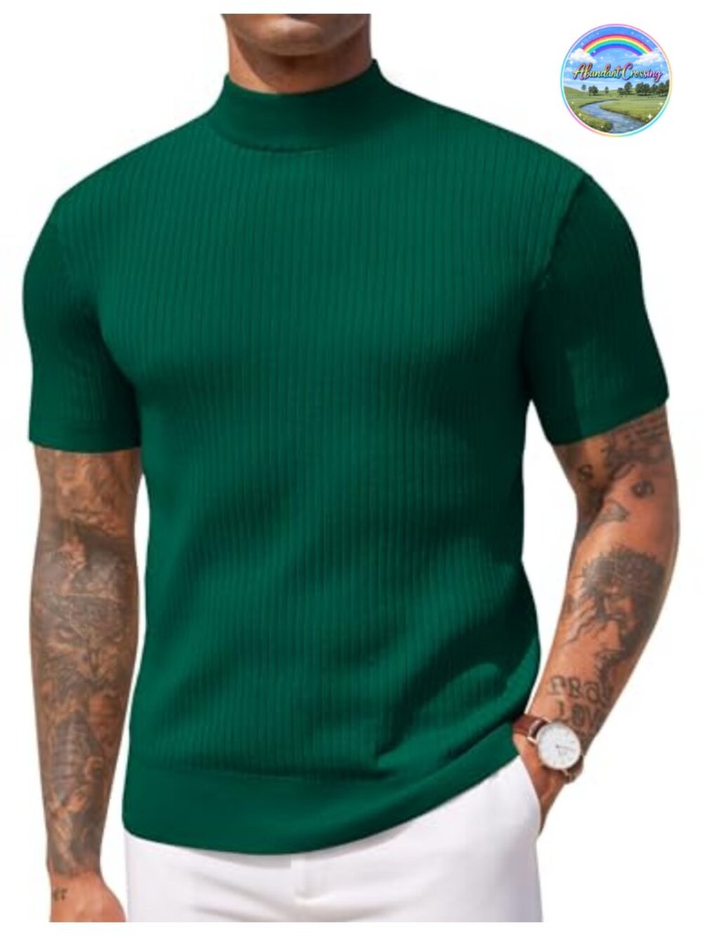 Mock Turtleneck Sweater Short Sleeve Ribbed Knit Pullover Regular Fit